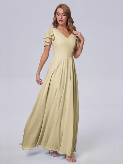 Anastasia Chiffon Long Bridesmaid Dresses With Sleeves