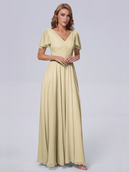 Anastasia Chiffon Long Bridesmaid Dresses With Sleeves