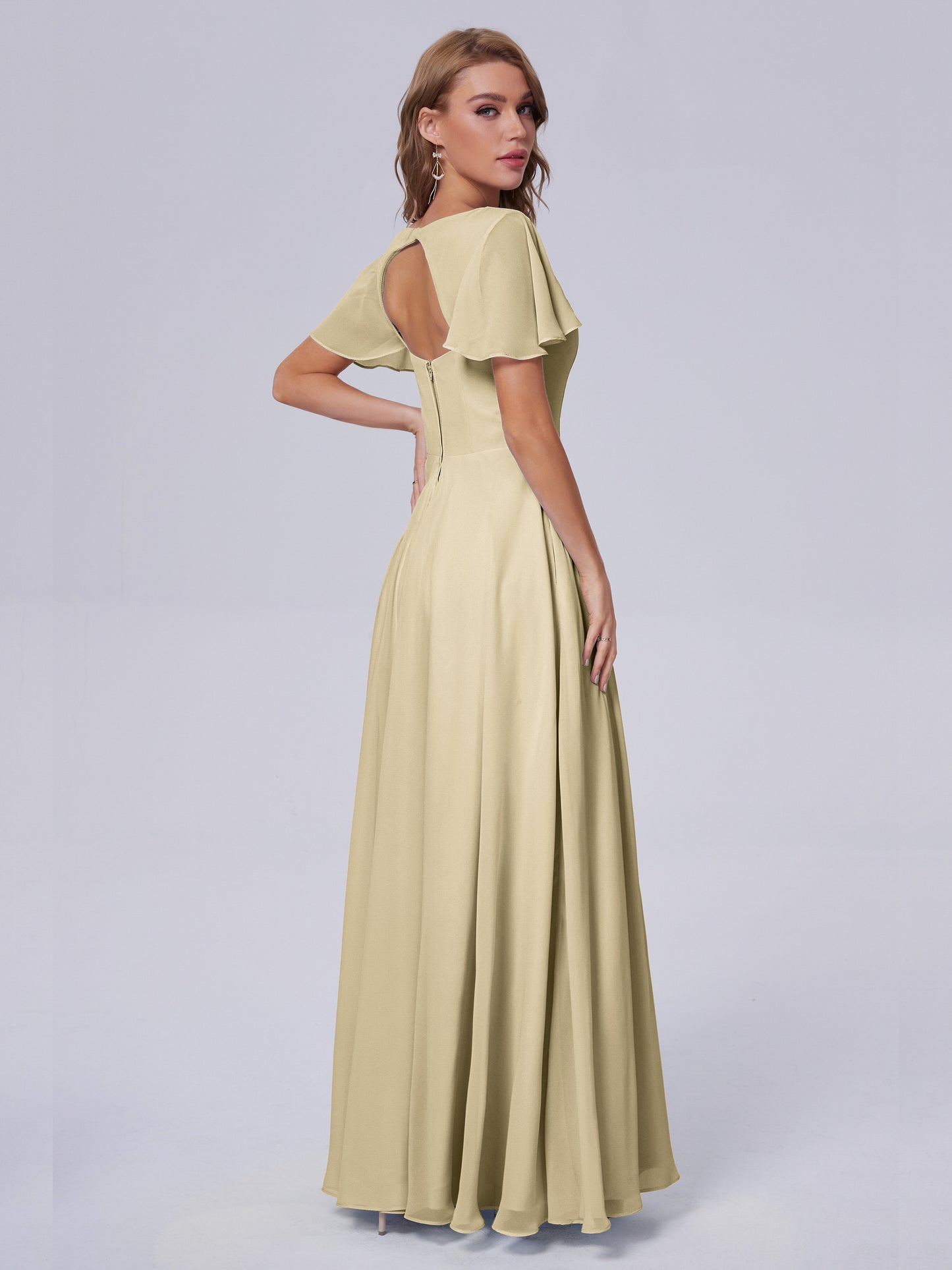 Anastasia Chiffon Long Bridesmaid Dresses With Sleeves