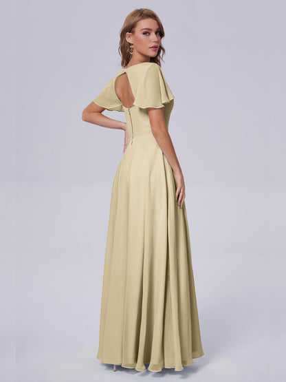Anastasia Chiffon Long Bridesmaid Dresses With Sleeves