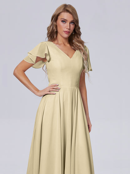 Anastasia Chiffon Long Bridesmaid Dresses With Sleeves