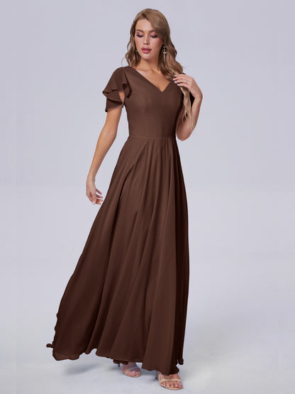 Anastasia Chiffon Long Bridesmaid Dresses With Sleeves