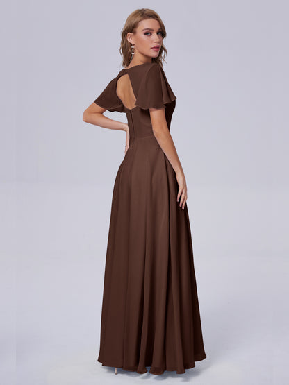Anastasia Chiffon Long Bridesmaid Dresses With Sleeves