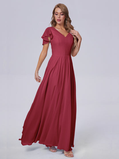 Anastasia Chiffon Long Bridesmaid Dresses With Sleeves