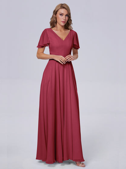Anastasia Chiffon Long Bridesmaid Dresses With Sleeves