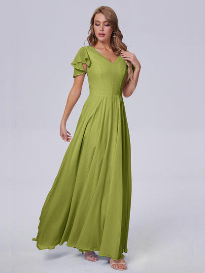 Anastasia Chiffon Long Bridesmaid Dresses With Sleeves