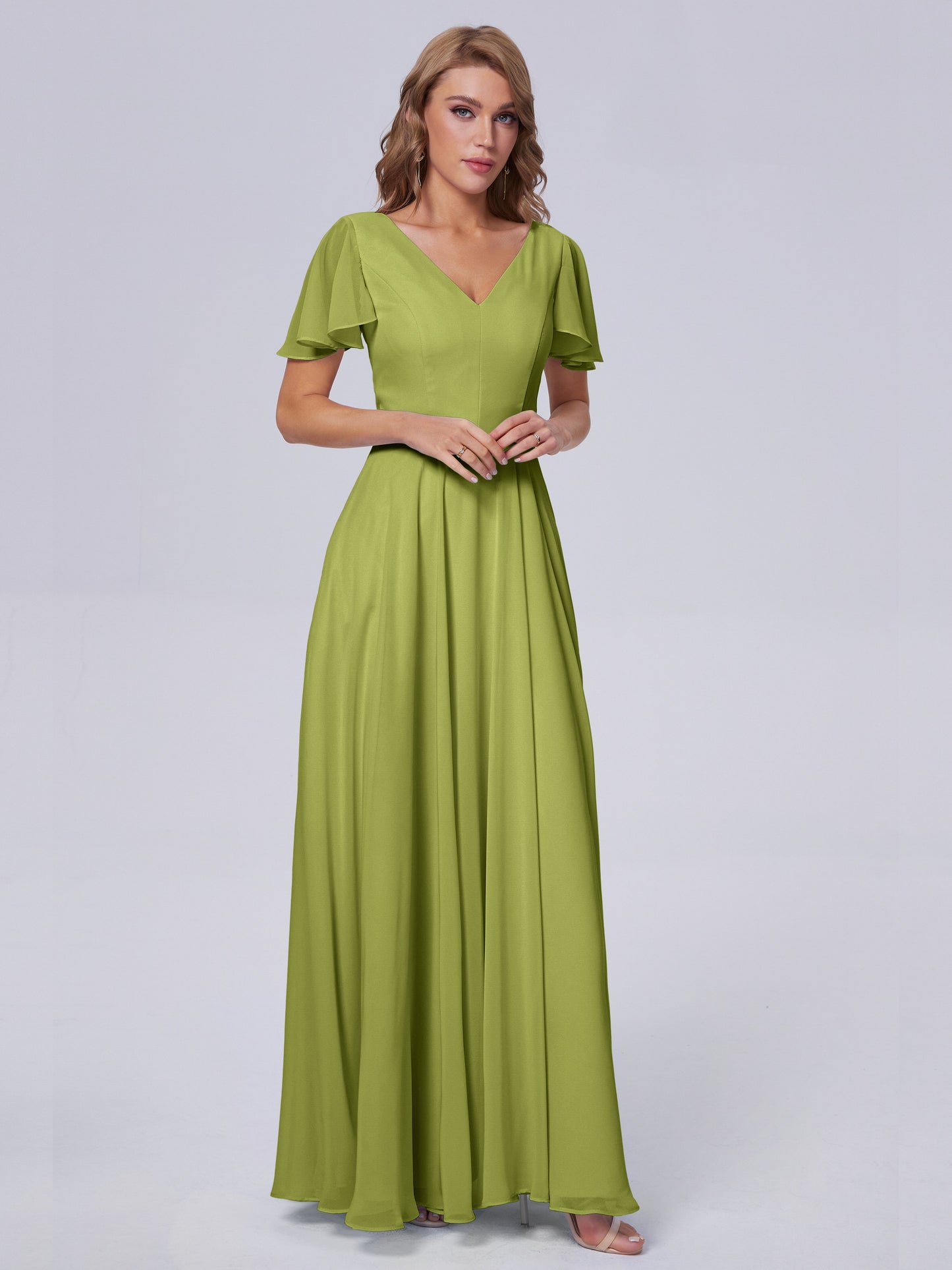 Anastasia Chiffon Long Bridesmaid Dresses With Sleeves