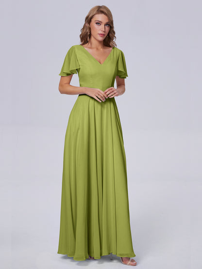 Anastasia Chiffon Long Bridesmaid Dresses With Sleeves