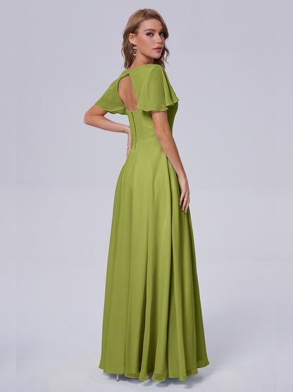 Anastasia Chiffon Long Bridesmaid Dresses With Sleeves