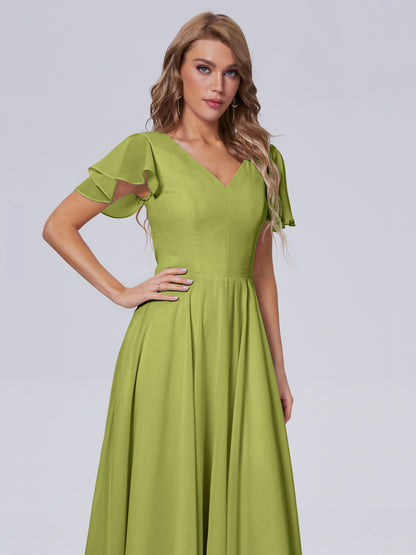 Anastasia Chiffon Long Bridesmaid Dresses With Sleeves