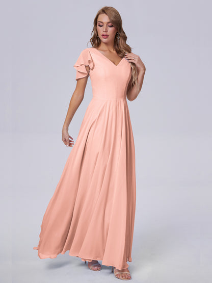 Anastasia Chiffon Long Bridesmaid Dresses With Sleeves