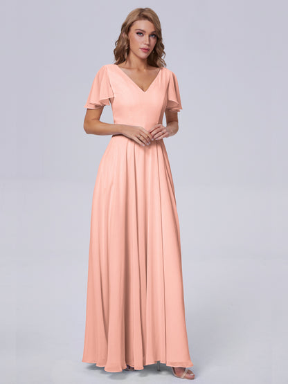 Anastasia Chiffon Long Bridesmaid Dresses With Sleeves