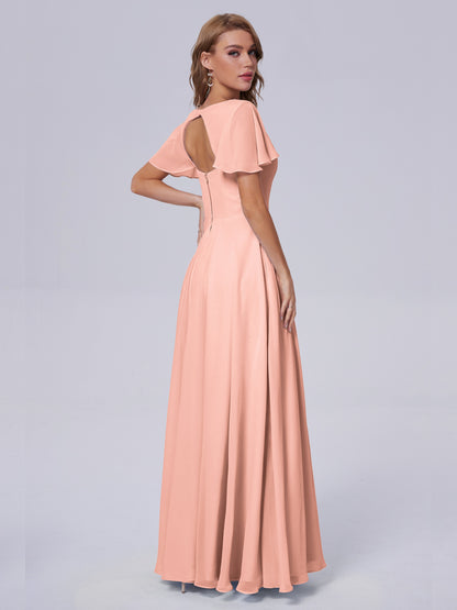 Anastasia Chiffon Long Bridesmaid Dresses With Sleeves