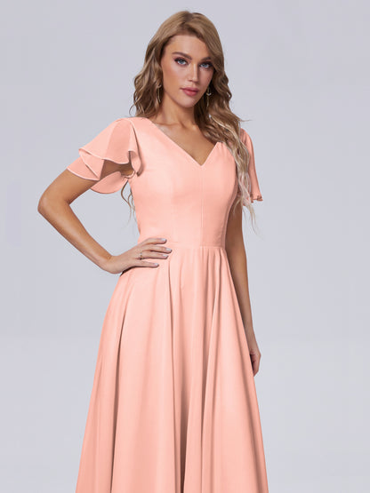 Anastasia Chiffon Long Bridesmaid Dresses With Sleeves