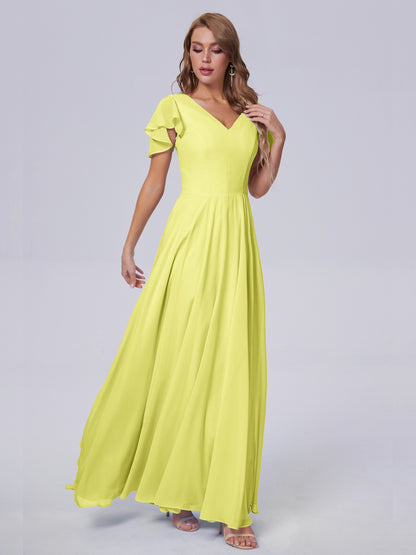 Anastasia Chiffon Long Bridesmaid Dresses With Sleeves