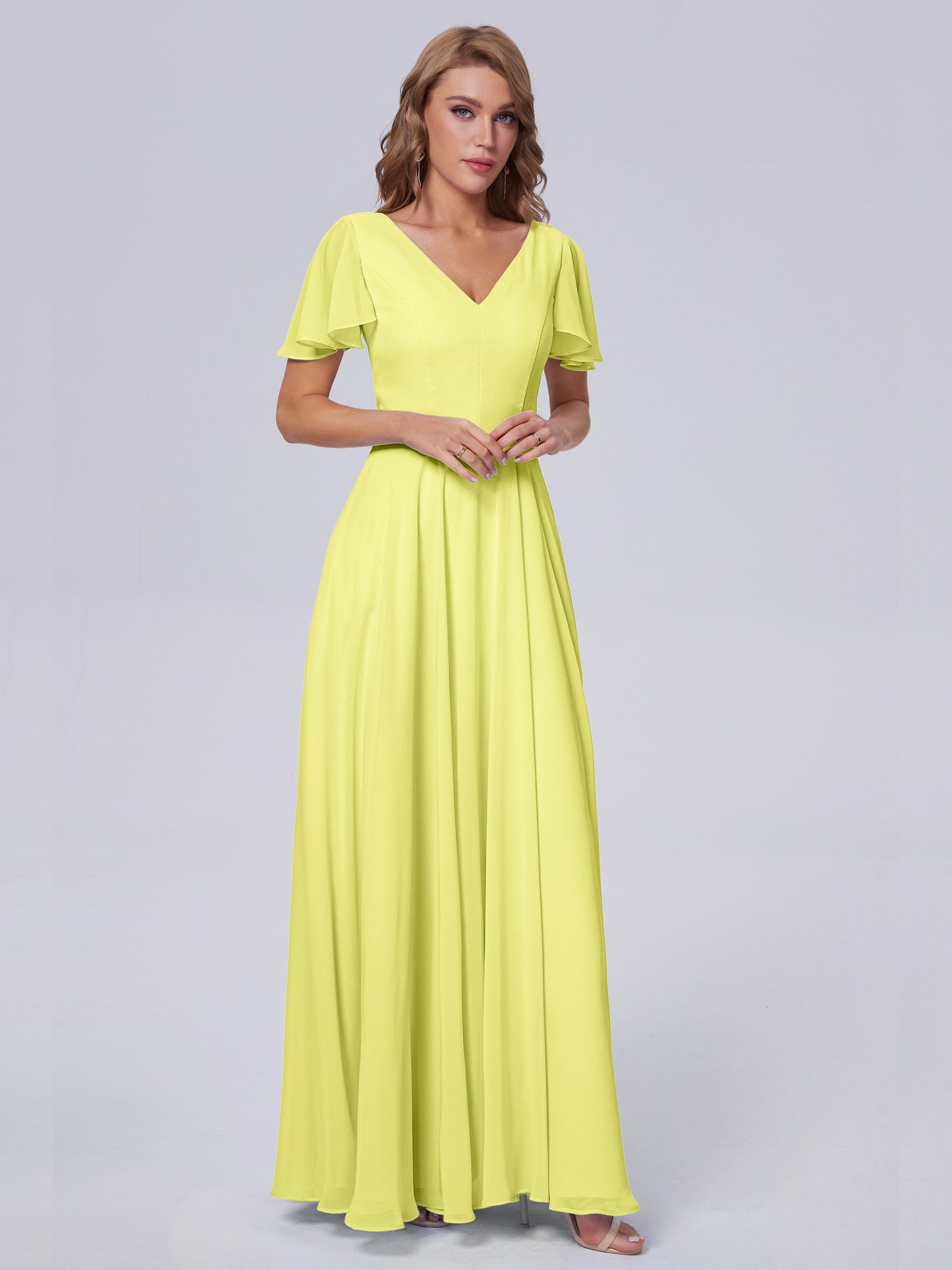 Anastasia Chiffon Long Bridesmaid Dresses With Sleeves
