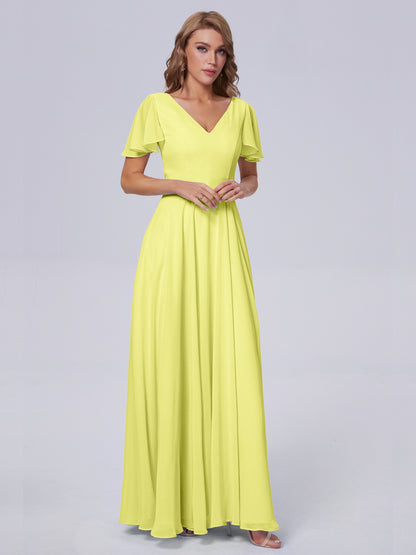 Anastasia Chiffon Long Bridesmaid Dresses With Sleeves