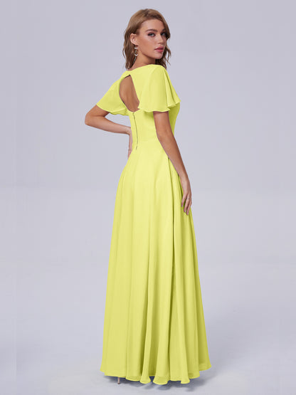 Anastasia Chiffon Long Bridesmaid Dresses With Sleeves