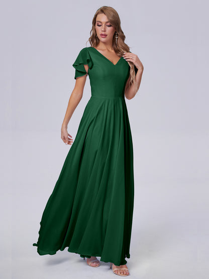 Anastasia Chiffon Long Bridesmaid Dresses With Sleeves