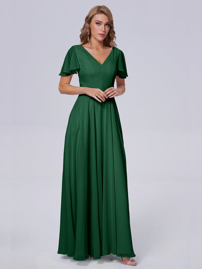Anastasia Chiffon Long Bridesmaid Dresses With Sleeves