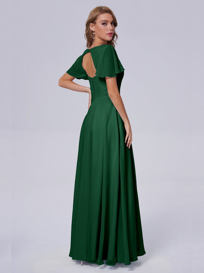 Anastasia Chiffon Long Bridesmaid Dresses With Sleeves