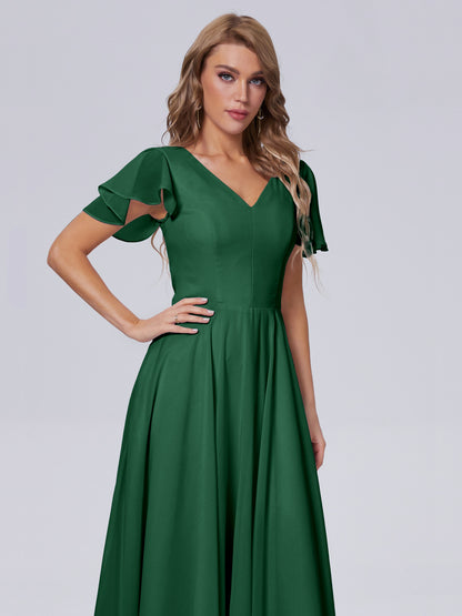 Anastasia Chiffon Long Bridesmaid Dresses With Sleeves