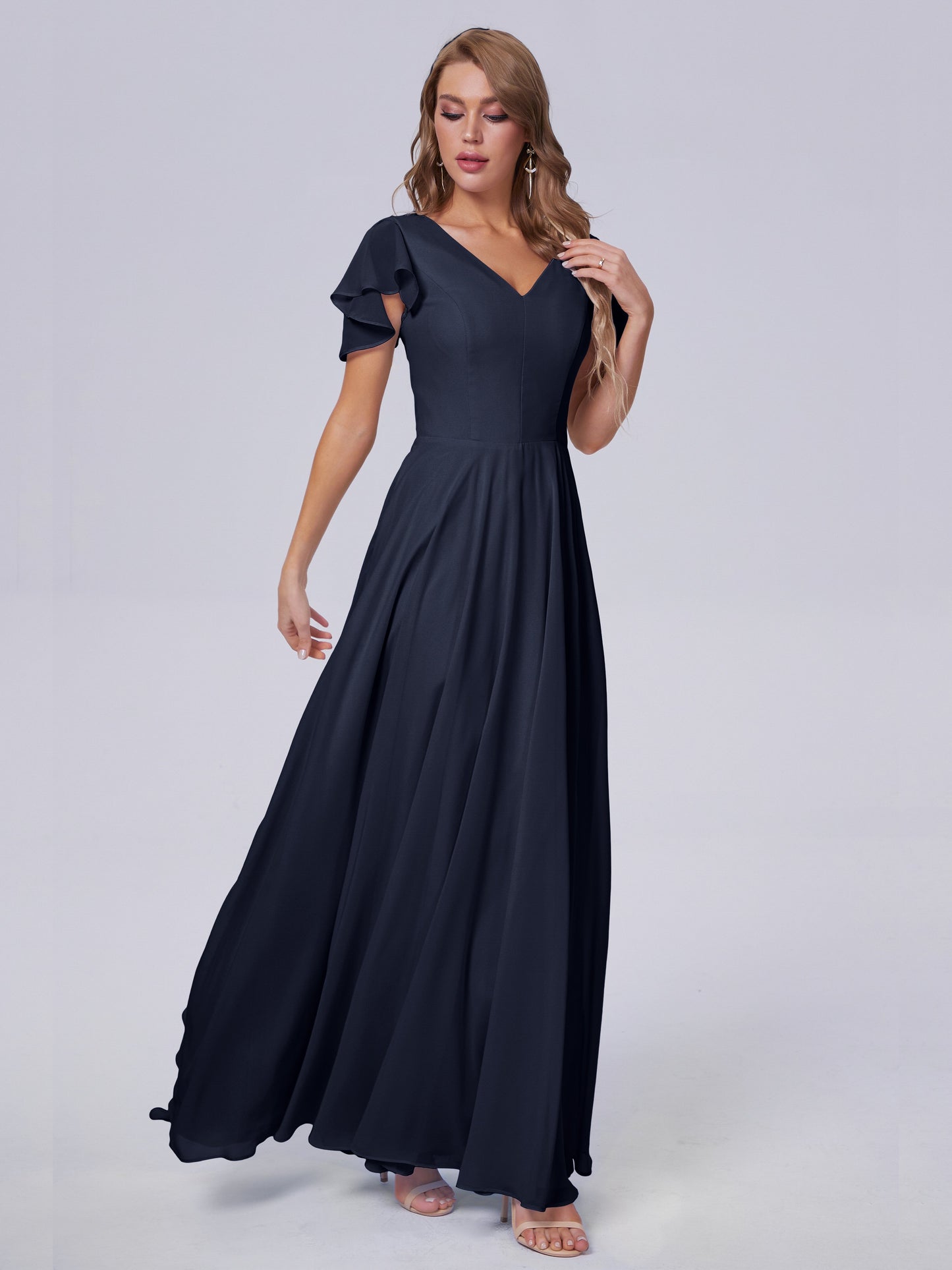 Anastasia Chiffon Long Bridesmaid Dresses With Sleeves