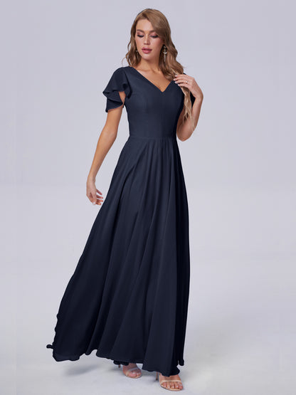 Anastasia Chiffon Long Bridesmaid Dresses With Sleeves