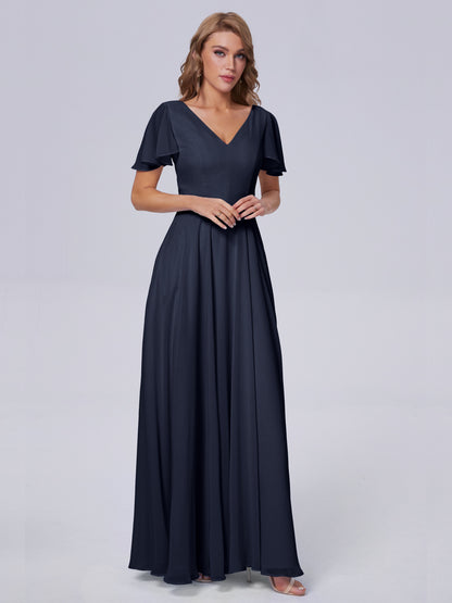 Anastasia Chiffon Long Bridesmaid Dresses With Sleeves