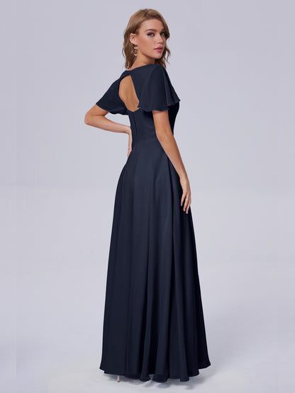 Anastasia Chiffon Long Bridesmaid Dresses With Sleeves