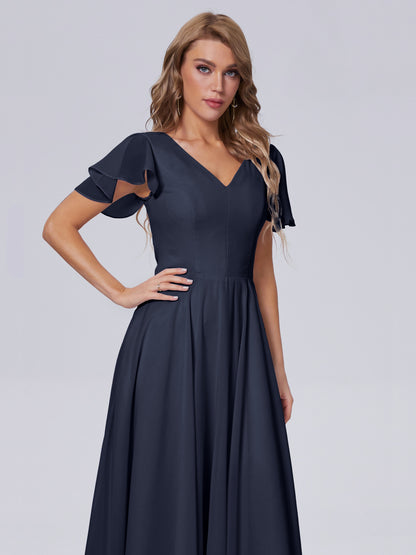 Anastasia Chiffon Long Bridesmaid Dresses With Sleeves