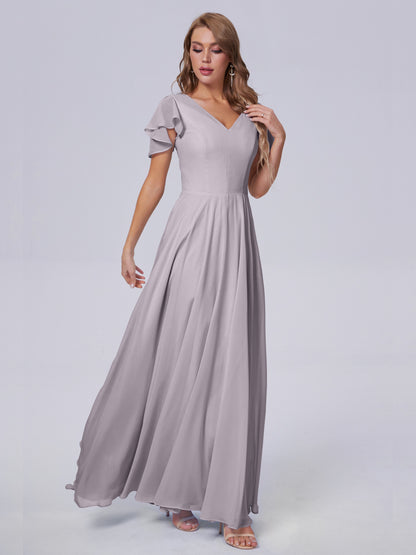 Anastasia Chiffon Long Bridesmaid Dresses With Sleeves