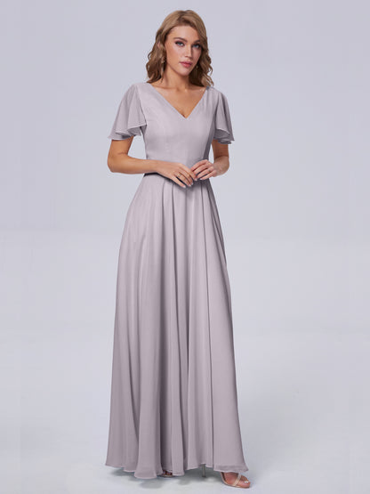 Anastasia Chiffon Long Bridesmaid Dresses With Sleeves