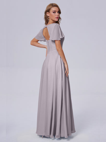 Anastasia Chiffon Long Bridesmaid Dresses With Sleeves