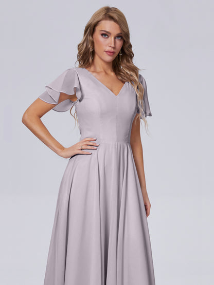 Anastasia Chiffon Long Bridesmaid Dresses With Sleeves