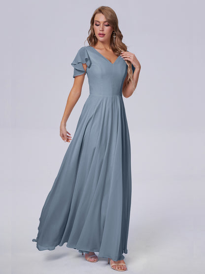 Anastasia Chiffon Long Bridesmaid Dresses With Sleeves
