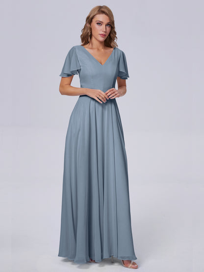 Anastasia Chiffon Long Bridesmaid Dresses With Sleeves