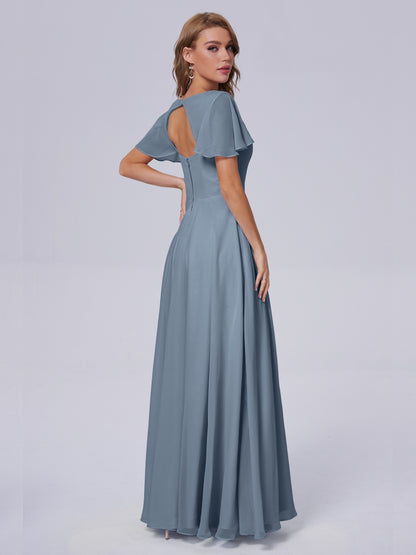 Anastasia Chiffon Long Bridesmaid Dresses With Sleeves