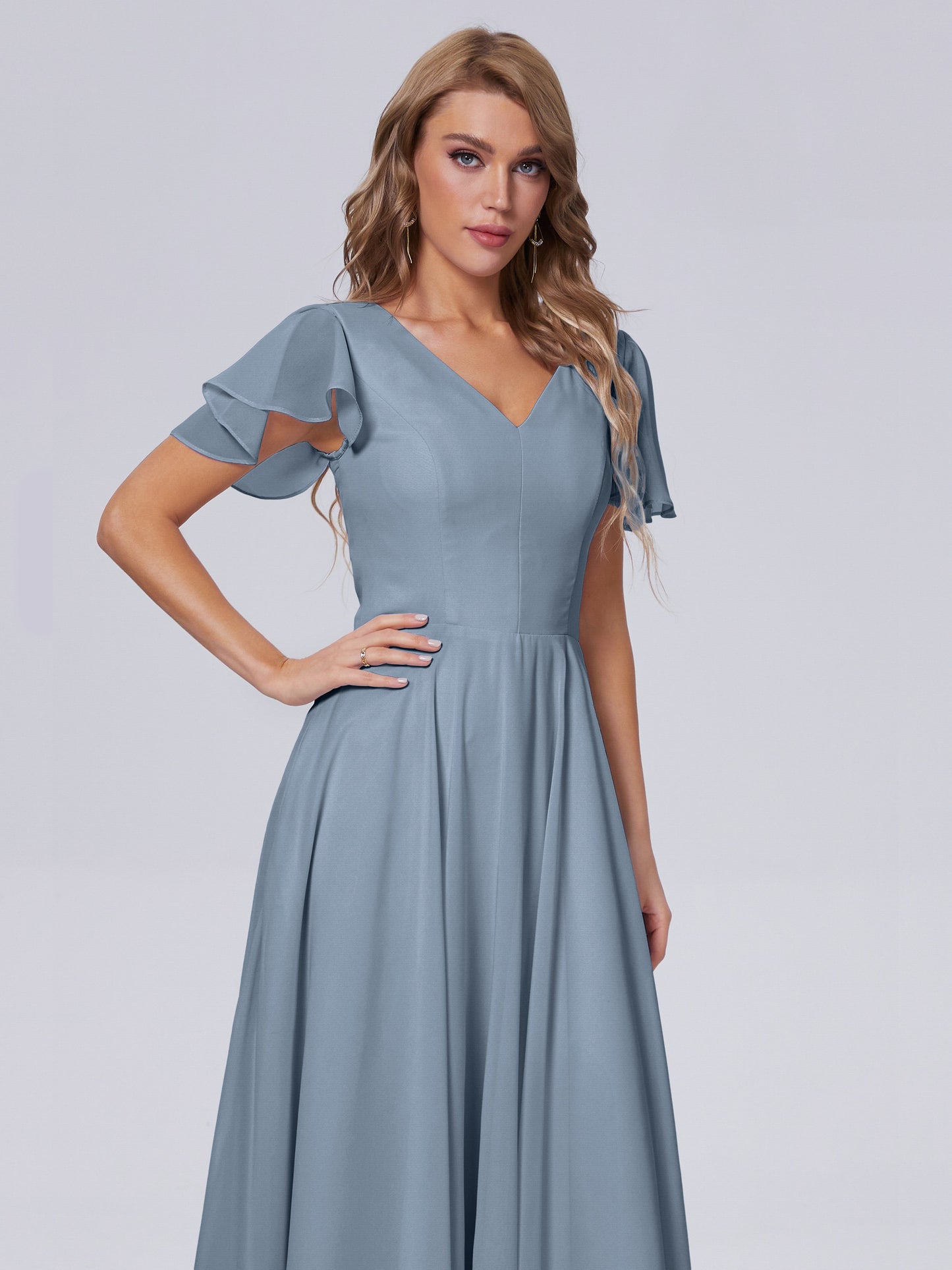 Anastasia Chiffon Long Bridesmaid Dresses With Sleeves