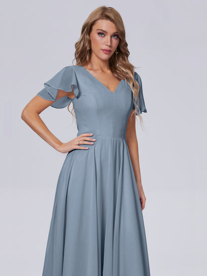 Anastasia Chiffon Long Bridesmaid Dresses With Sleeves