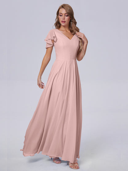 Anastasia Chiffon Long Bridesmaid Dresses With Sleeves
