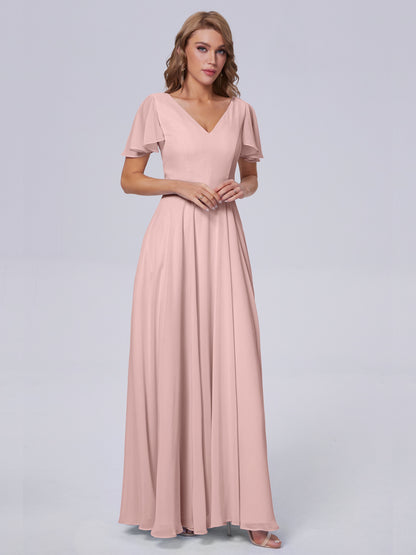 Anastasia Chiffon Long Bridesmaid Dresses With Sleeves
