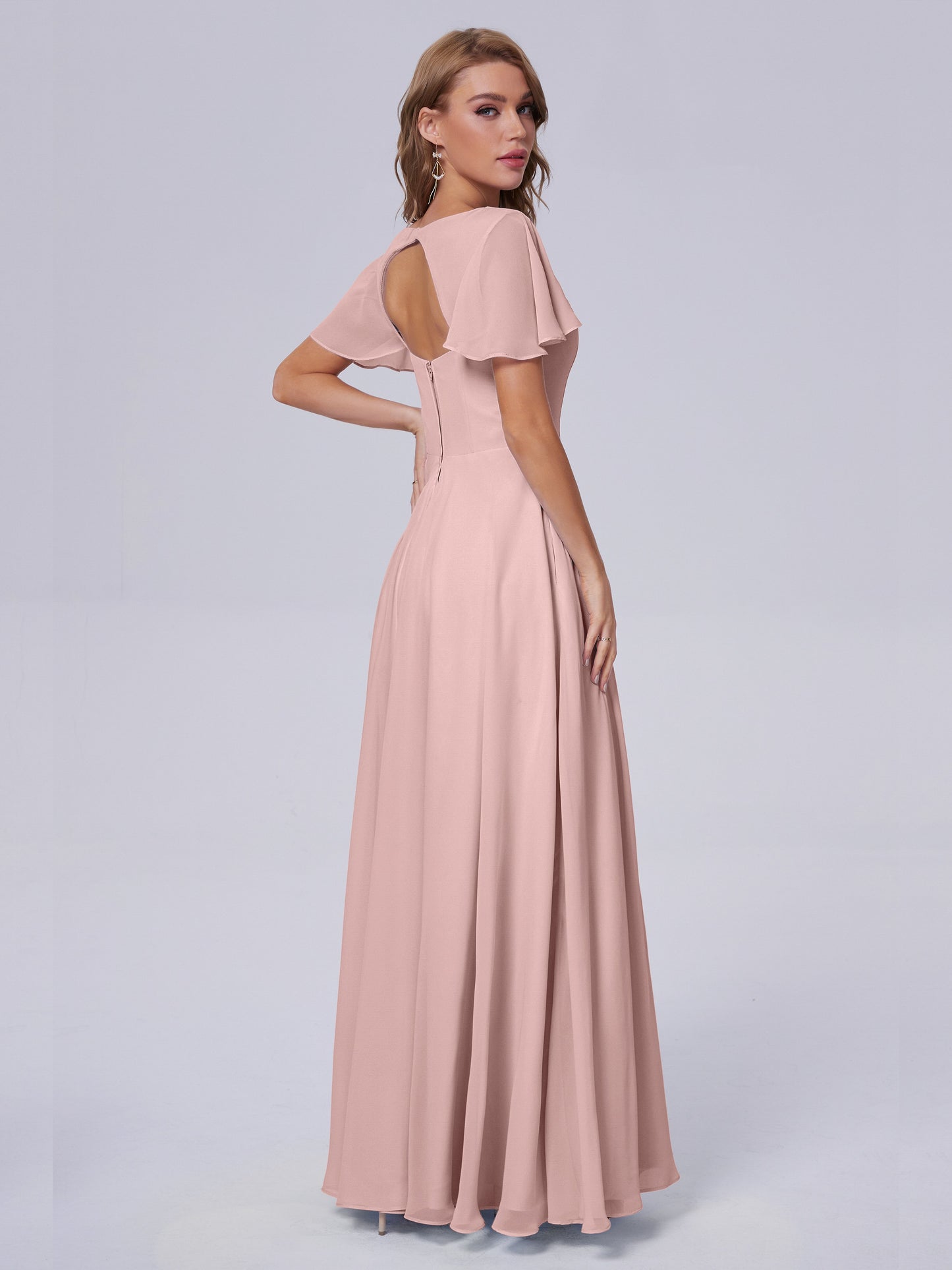 Anastasia Chiffon Long Bridesmaid Dresses With Sleeves