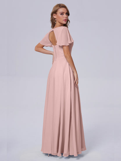 Anastasia Chiffon Long Bridesmaid Dresses With Sleeves