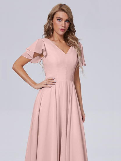 Anastasia Chiffon Long Bridesmaid Dresses With Sleeves