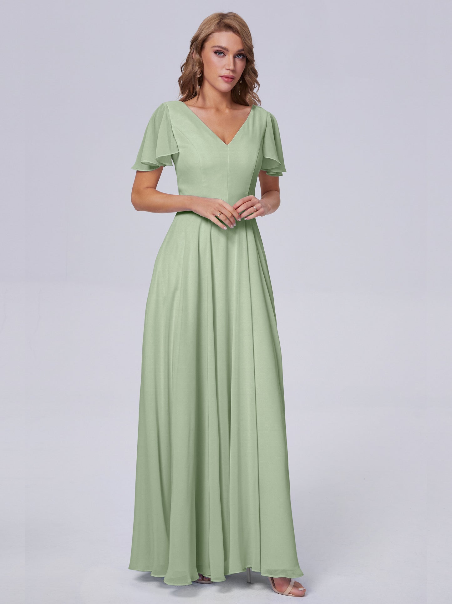 Anastasia Chiffon Long Bridesmaid Dresses With Sleeves