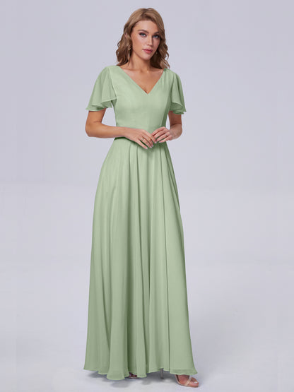 Anastasia Chiffon Long Bridesmaid Dresses With Sleeves