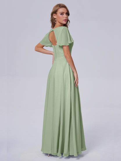 Anastasia Chiffon Long Bridesmaid Dresses With Sleeves