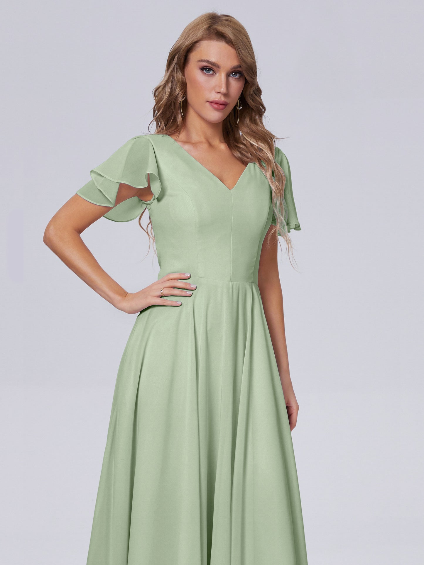 Anastasia Chiffon Long Bridesmaid Dresses With Sleeves