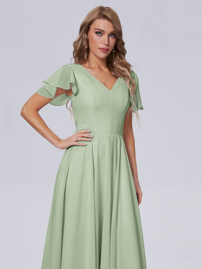 Anastasia Chiffon Long Bridesmaid Dresses With Sleeves
